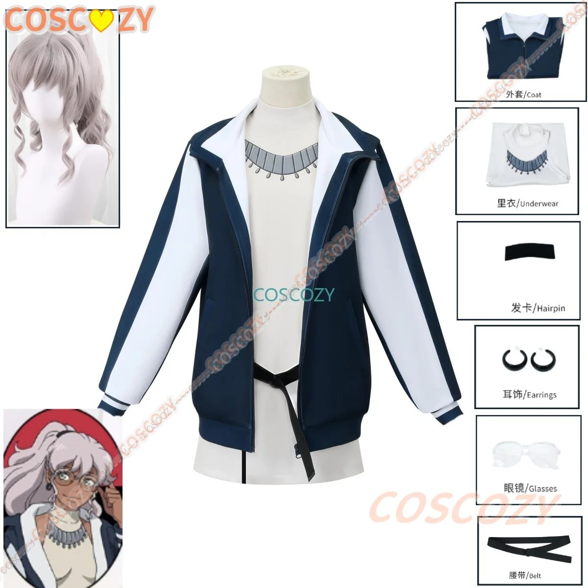 

Naomi Ortman Cosplay Costume Wig Anime Metallic Rouge Uniform Jacket Earrings Glasses Halloween Party Role Play Uniform Presale