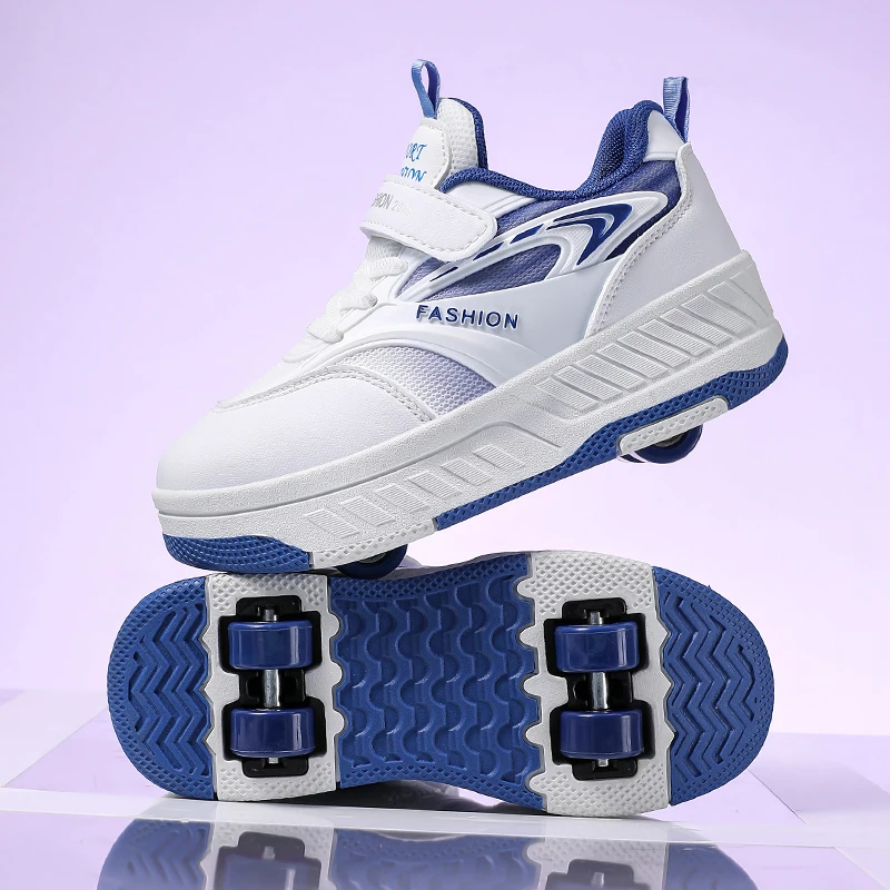 

2025 New Children Straight Row Roller Skates Shoes Fashion Low Top Quad Wheel Skates Runaway Shoes Dual-purpose Skating Shoes
