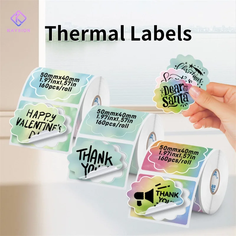 

KAYSION Flower Shape Colorful Thermal Label Stickers Irregular Stickers Gift Tags DIY Cute Envelope Compatible Phomemo Printer