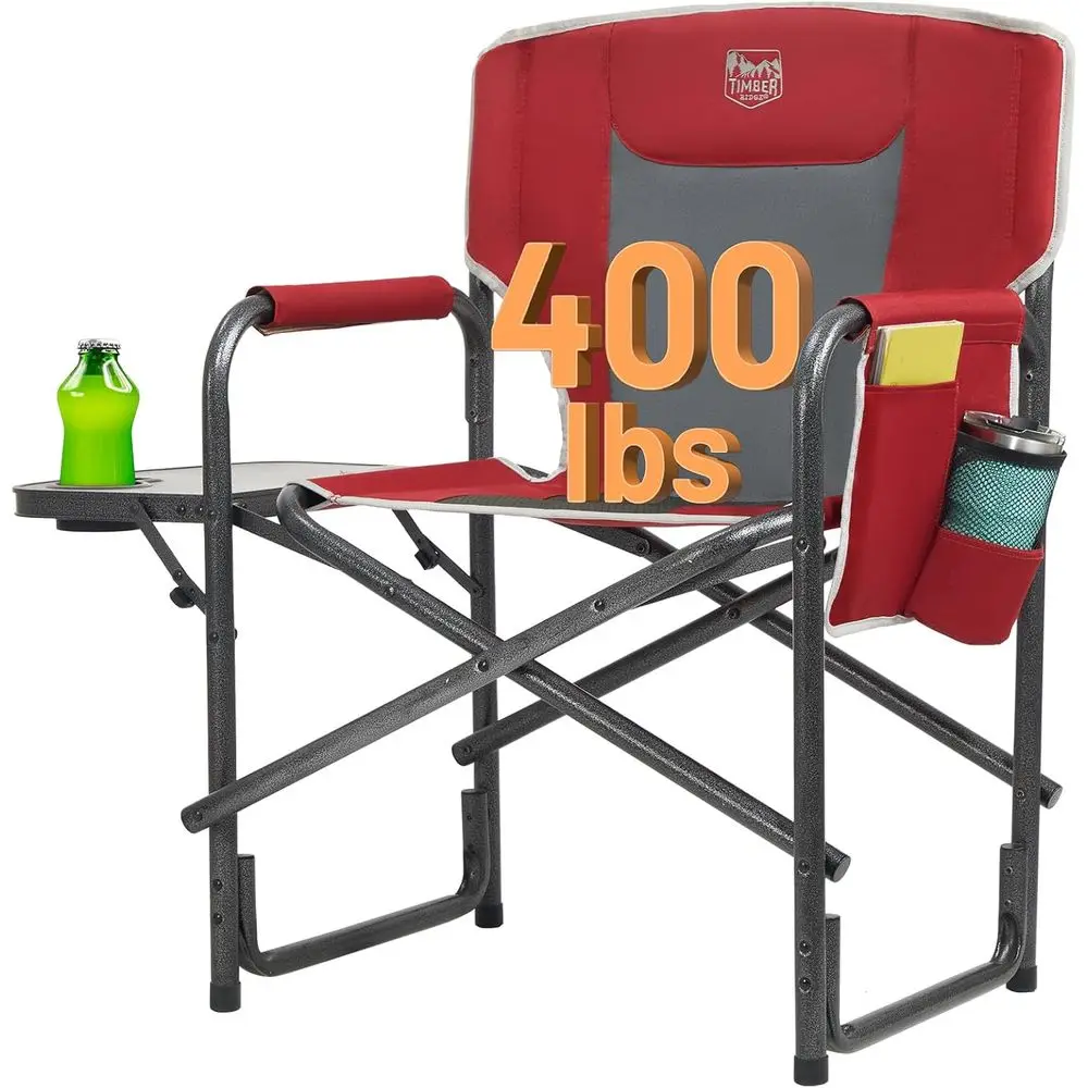 

Portable Oversized Camping Chair with Detachable Side Table, Supports 400lbs, Ideal for Outdoors in Red