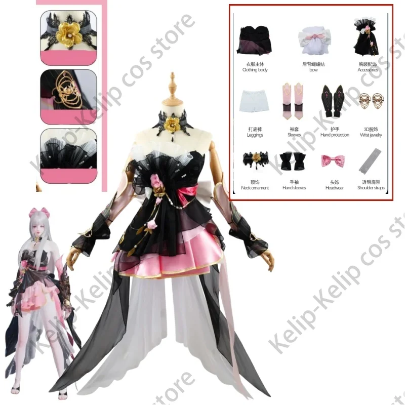 

Game Naraka: Bladepoint Hu Tao Kurumi Exorcist Emperor Ji Cosplay Costume Black Pink Dress Lolita Woman Sexy Lovely Party Suit