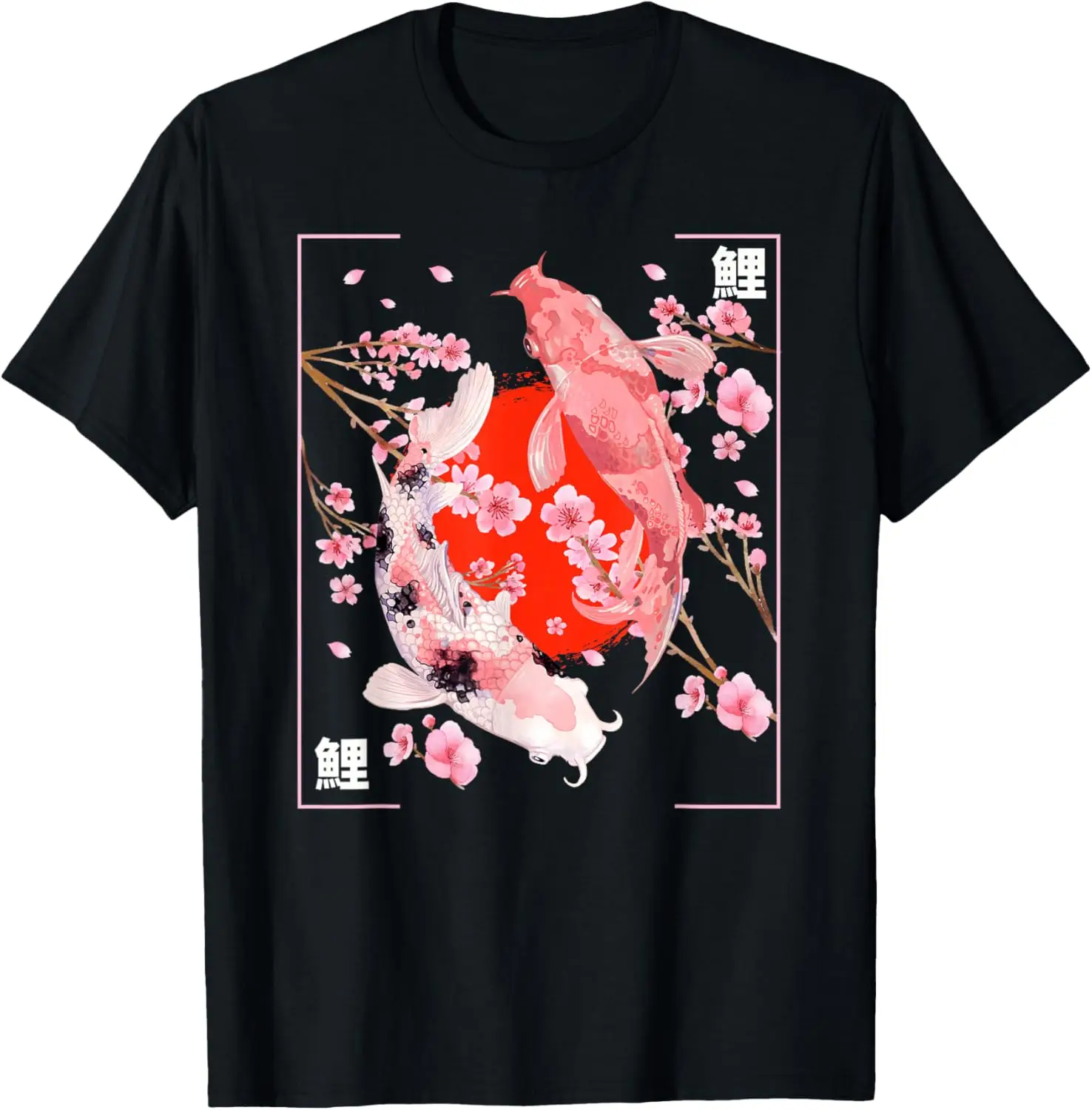 Japanese Cherry Blossom Koi Carp Fish Sakura Aesthetic Art T-Shirt 100% Cotton Trendy Y2K Short-Sleeve Tee-Soft, Quick-Drying,
