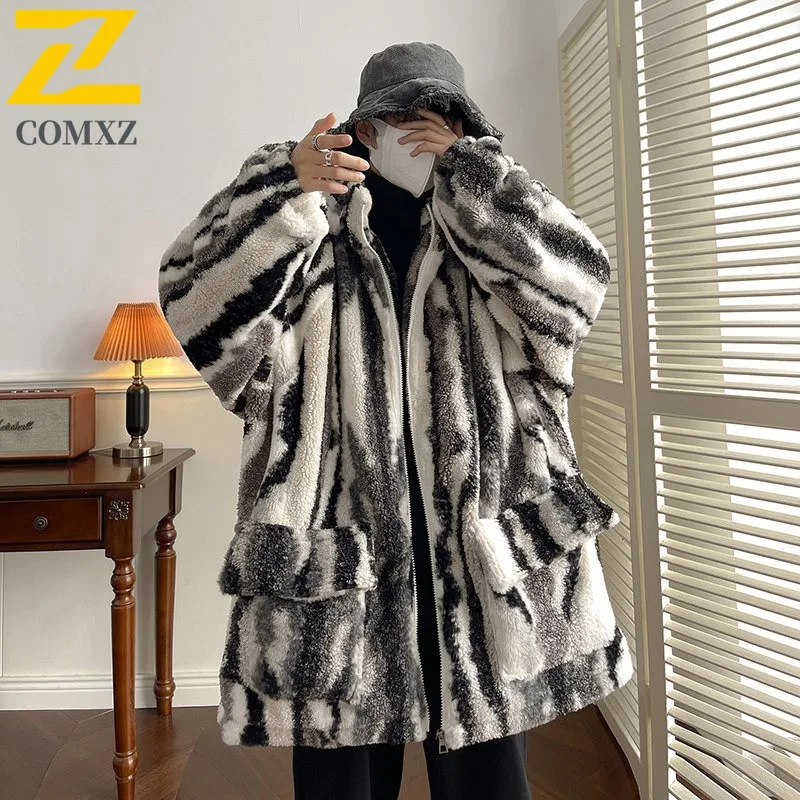 COMXZ 2025 متوفر 24 أنماط سميكة شيربا مقنعين سترة قطن فضفاضة تناسب عادية حجم كبير معطف الرجال YG99 P155 #2