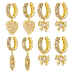 ZHUKOU Pearl Heart Hoop earrings 4 lines Cubic zirconia women huggie earrings Sweet Bow drop earrings wholesale VE846