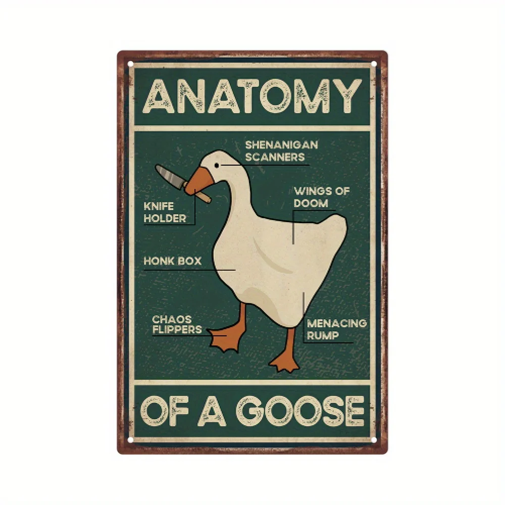 Vintage Goose Warning Metal Tin Sign - 