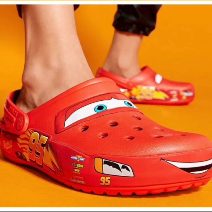 Aoger Disney Lightning Mcqueen Pixar Cartoon Solid Waterproof Slippers Ankle-wrap Outdoor Beach Shoes Sandals Casual Eva Gifts