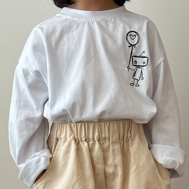 Spring Autumn Baby Cotton Embroidery Bottoming Shirt Kid Girl Cartoon Loose Long Sleeves T-shirt Boy Children Casual Tops 2024 image 5