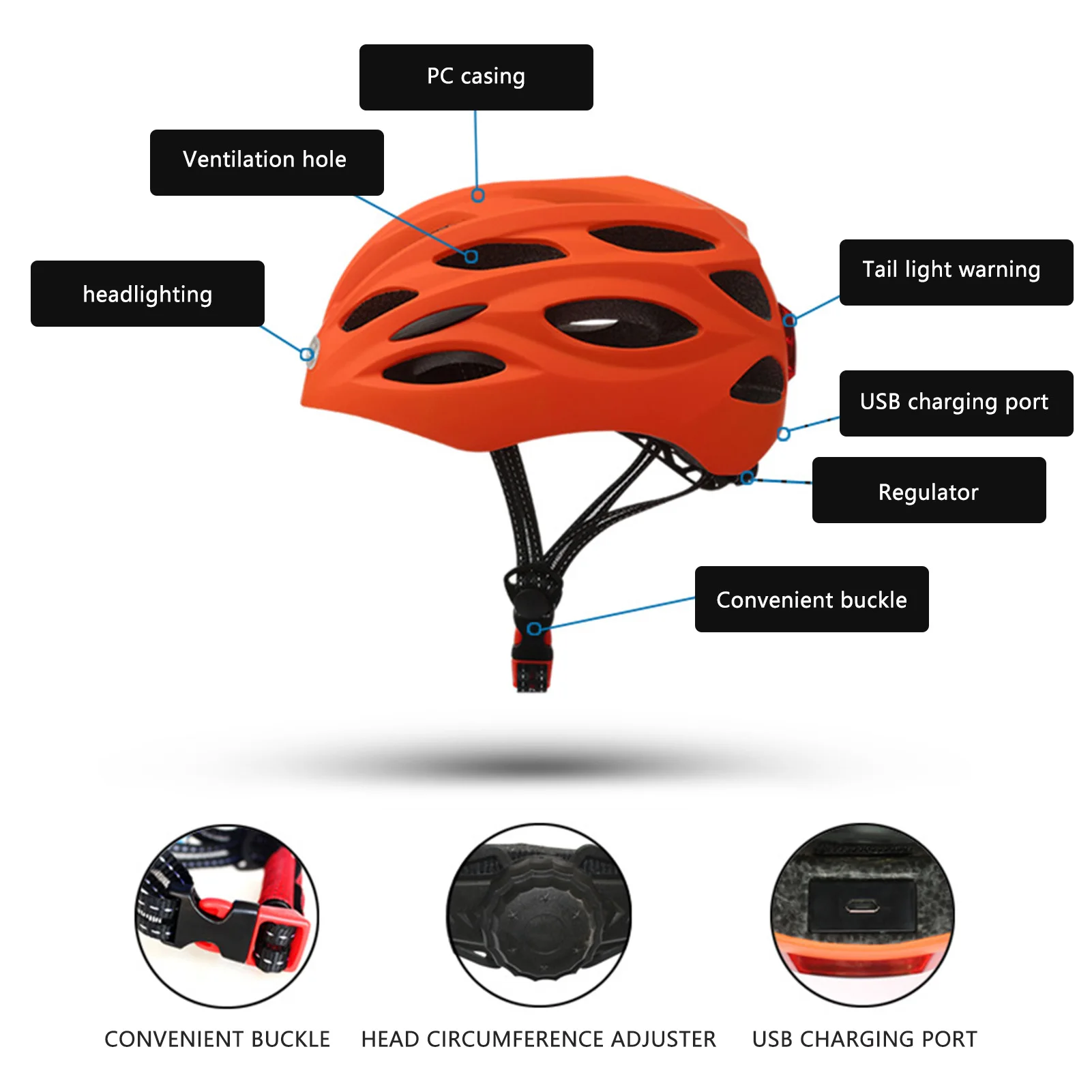 Portable Smart Bike Helmets with Light Adjustable Glowing Cycling Helmets Lightweight Breathable Helmets for Night Riding