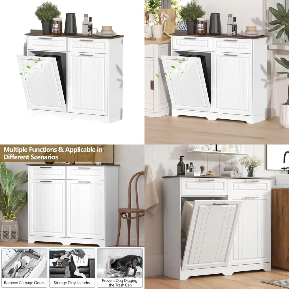 

Белый 2-х ящик для белья, шкаф с выдвижными ящиками и дезодорирующим мусорным баком