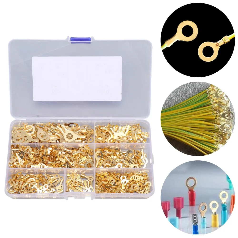 540PCS Brass Wire Lugs Assortment Set Electric Cable Ring Lugs with Storage Box M3 M4 M5 M6 M8 M10