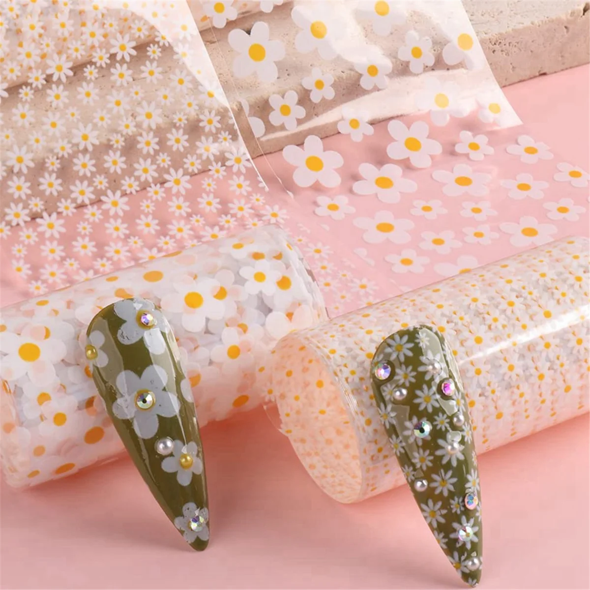 10 Rolls Mini White Flower Nail Transfer Foils Nail Supplies for Nail Art Spring Summer Floral Theme Nail Foil Transfer