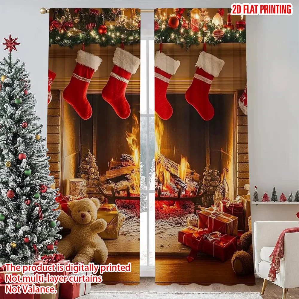 

2pcs 2D flat printing Merry Christmas Popular Drapes Merry Christmas Wall Fabric Without Electricity Birthday Party Perfect for