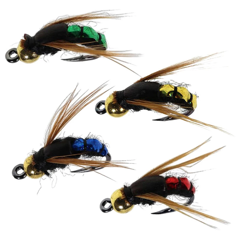 MNFT 14# Bead Head Fast Sinking Biomimetic Poison Fly Hook Wet Flies Nymph Scud Bug Worm Trout Fishing Lure Baits