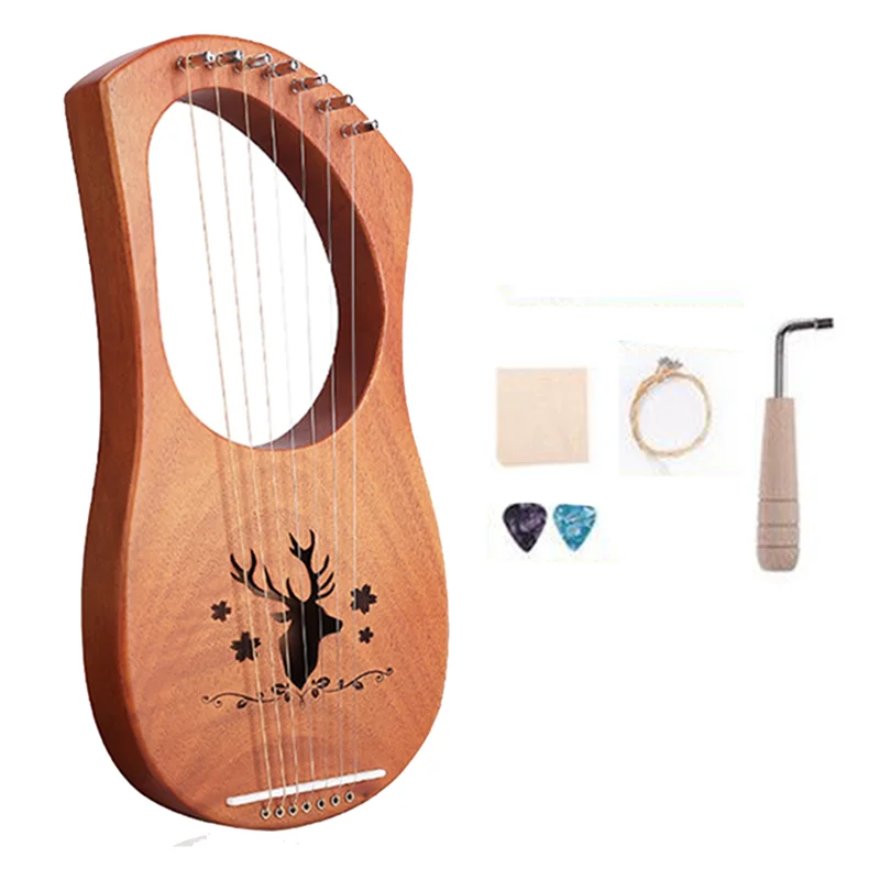 

7 String Lyre Harp Wood String Instrument with Carry Bag Extra String Set and Accessaries Style A