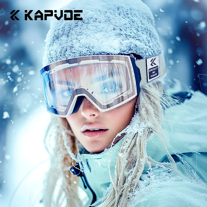 KAPVOE Color Photochromic Ski Goggles Double Magnet adsorpt Layers UV400 Skiing Mask Snowboard Winter Sports Snow Goggles