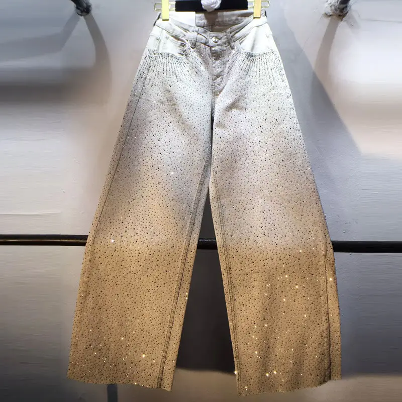 

2026 Spring New Heavy Embroidery Starry Sky Rhinestone High Waist Slimming Stretch Jeans, Long Pants Women's Trousers