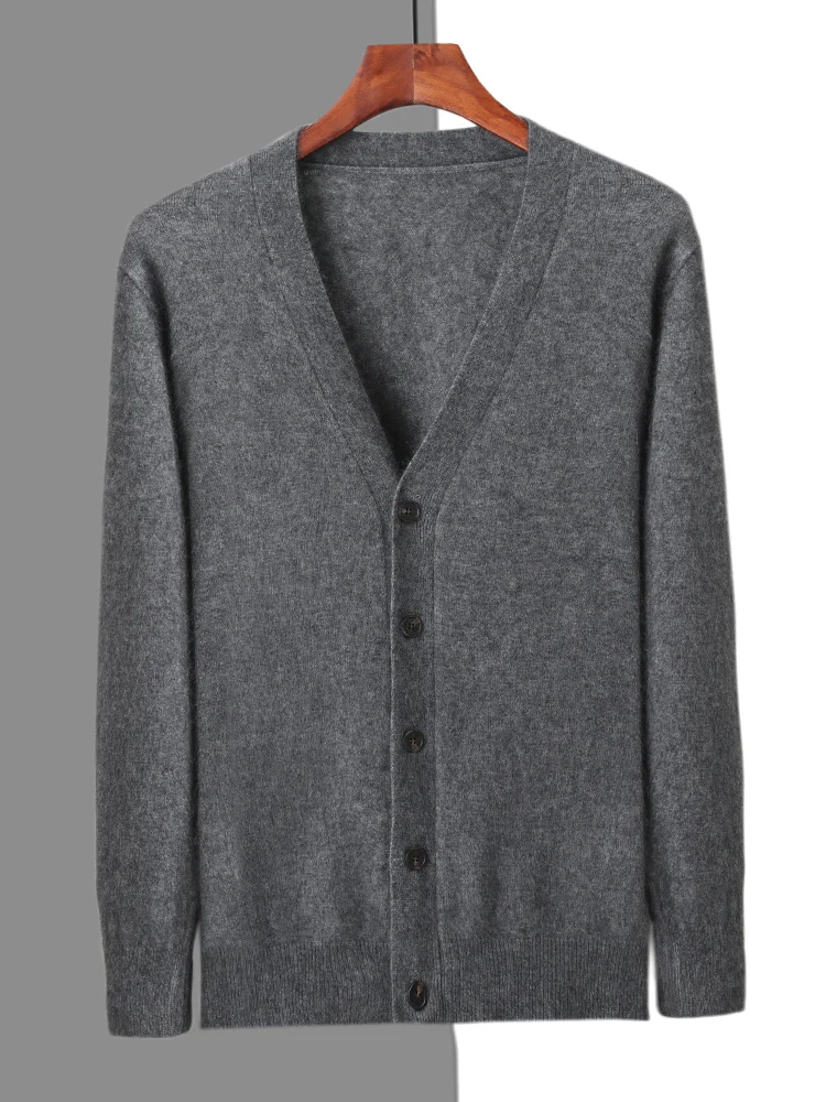 Cardigan da uomo con scollo a v 100% visone Cashmere autunno inverno nuovo cappotto lavorato a maglia di grandi dimensioni maglione Casual caldo di mezza età giacca allentata