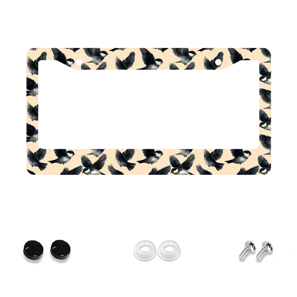 

1pc Beige and Black Bird Pattern 2-Hole License Plate Frame, Aluminum Material, 6x12 Inches, with Screw Kit, Retro, Fun, Car De
