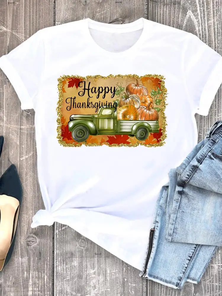 

Halloween Thanksgiving Women Graphic Print Tee Ladies Clothing Happy Festival Trend Lady Fall Autumn Style T T-shirts