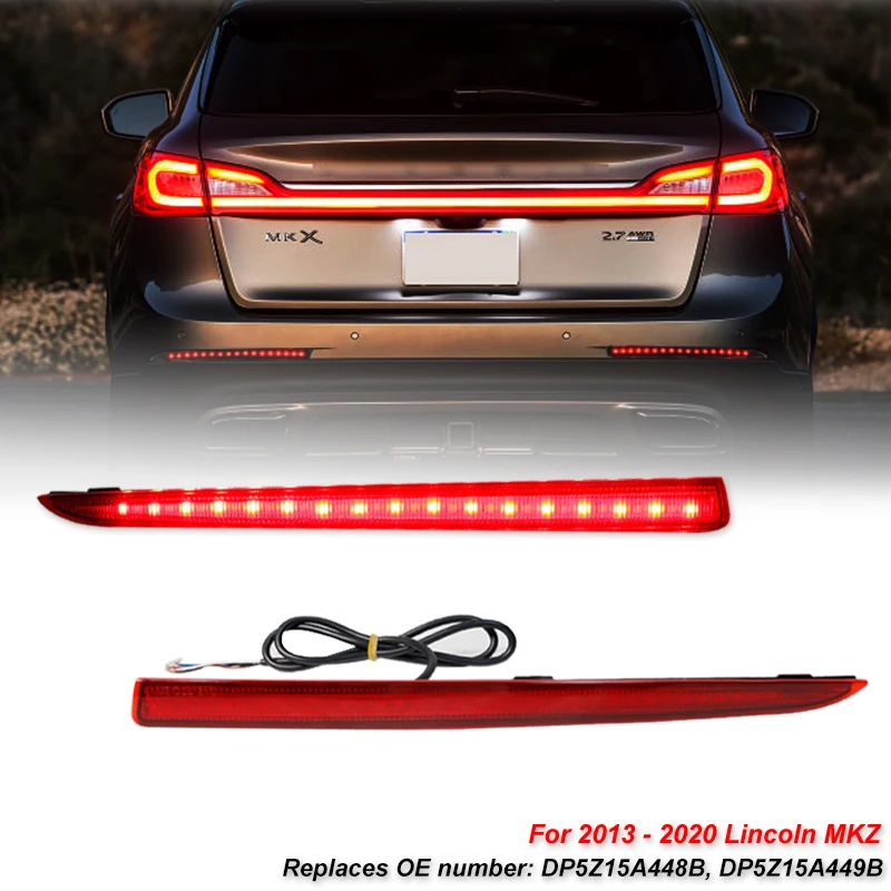 

2pcs Car Rear Bumper Reflector Lights For 2013-2020 Lincoln MKZ, Function as Tail/Brake & Sequential Blink Turn Signal
