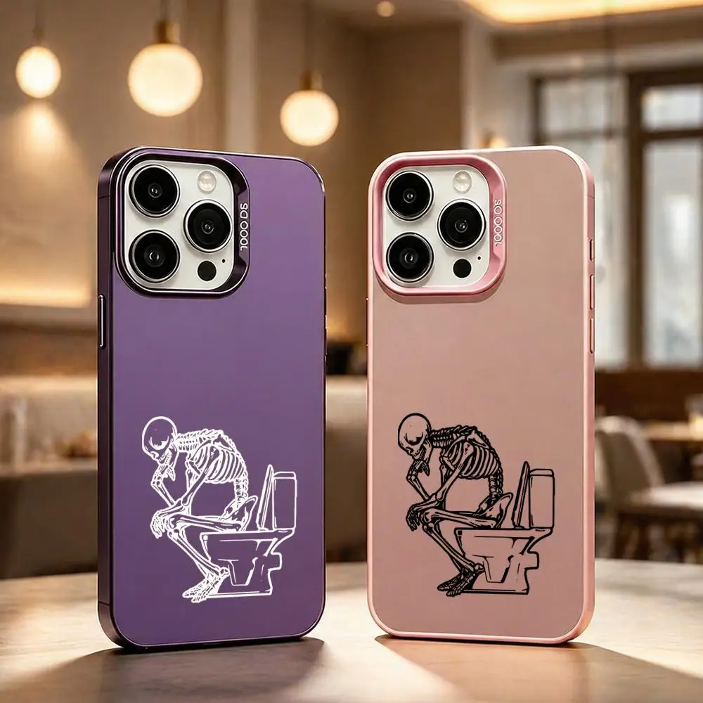 Coque de téléphone P-Contemplative Skull on Toilet, série argentée colorée pour iPhone 11/12/13/14/15/16/17 Pro Max/Plus 17Air