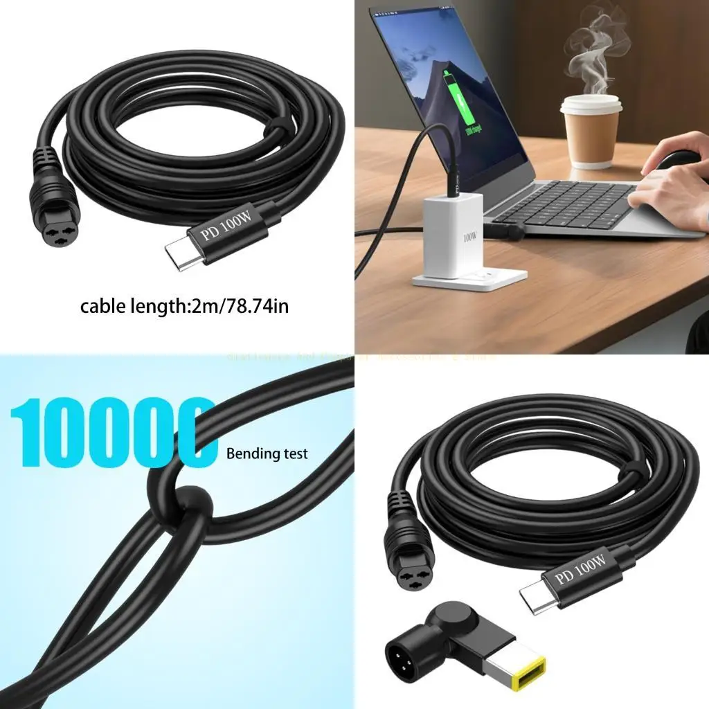 Type C To 3pin Port PD100W Fast Charging Cable With Square Adapter For Laptop