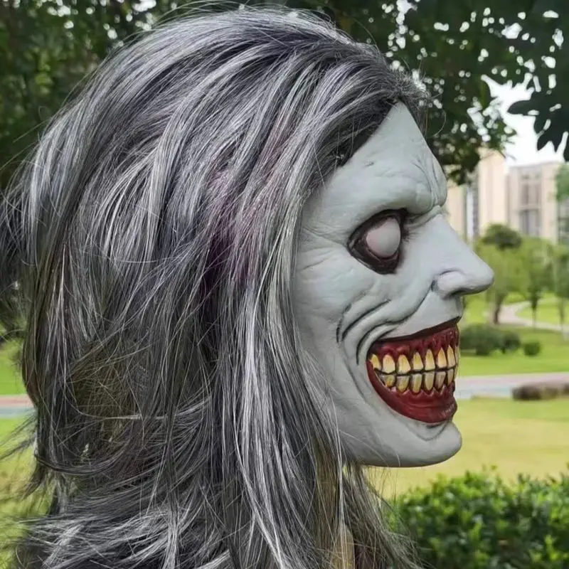 Nowa Halloweenowa Straszna Maska Cosplay Demon Uśmiech Białe Oczy Maska Horror dla Dorosłych na Imprezę Straszny Kostium Rekwizyt Akcesorium