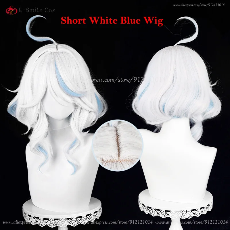 Sainte Focalors Cosplay Perucas Longas Encaracoladas para Mulheres, Peruca Furina, Cabelo Resistente ao Calor, Perucas Anime, Azul e Branco, Boné, 100cm