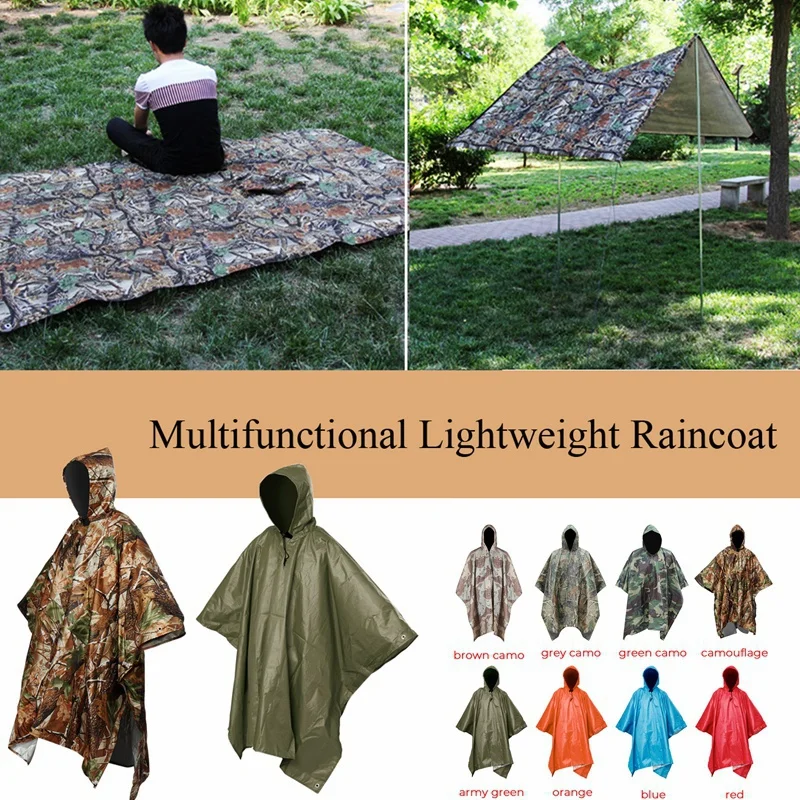 1PCS 3-in-1 Multifunction Travel Waterproof Poncho Outdoors Rain Coat Shelter Camping Mat Backpack Cover Women Men Raincoat