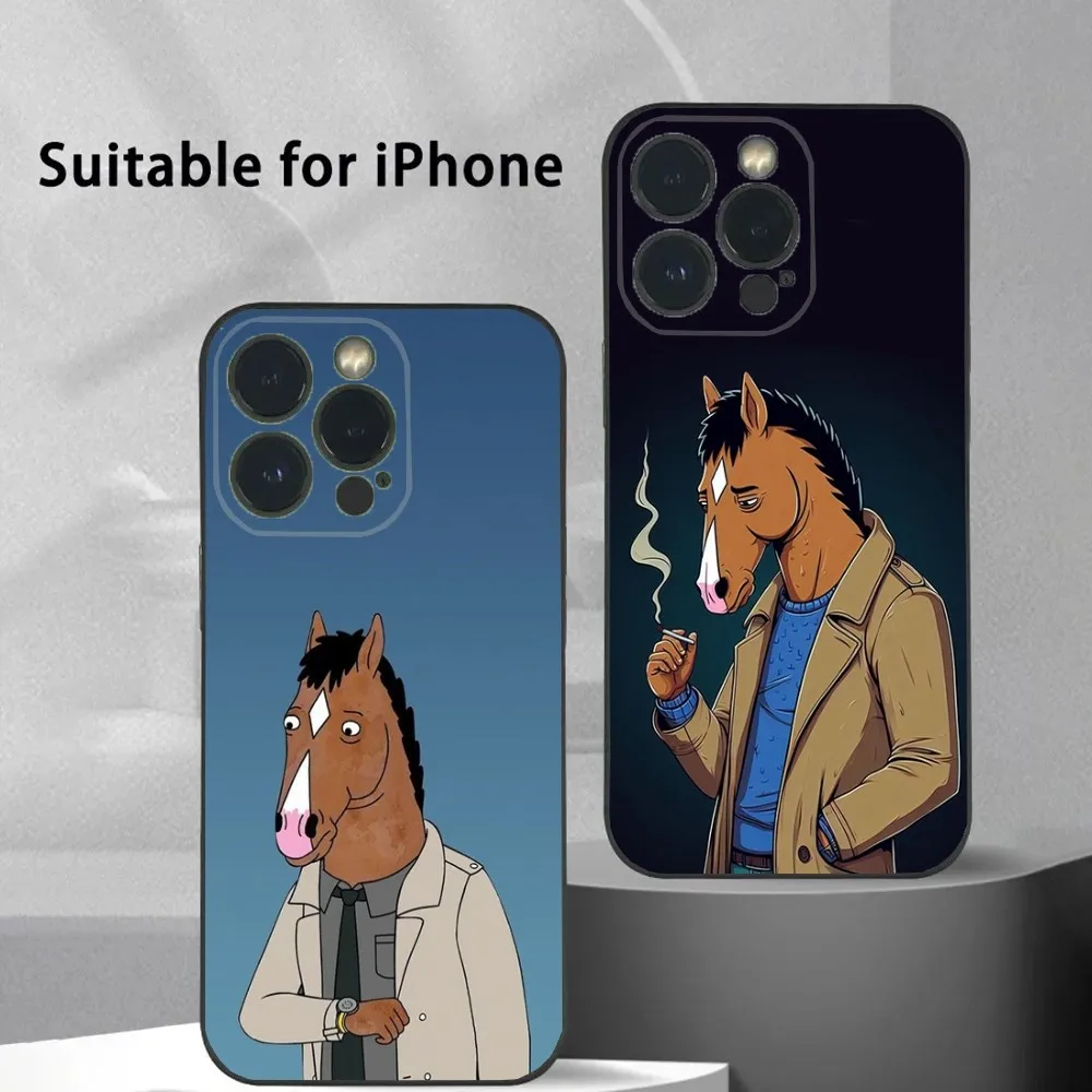 B-Bojack cartoon H-Horseman funny Phone Case For iPhone 16 15 14 13 12 11 Plus,Pro Max,XS,X,XR,SE,Mini,8,7 Soft Silicone Black