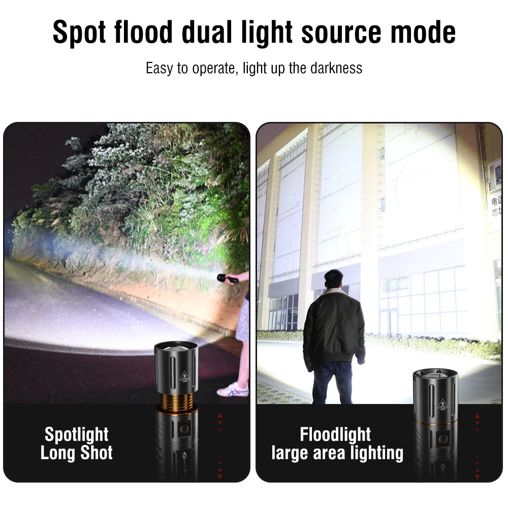 BORUiT Super Bright 3000LM LED Zoom Flashlight USB Rechargeable Power Bank Torch IPX5 Waterproof Camping Hunting Lantern