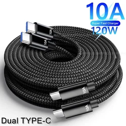 Universal Braided 120W 10A USB PD Dual Type C to Type-C Fast Charging Cable For iPhone Samsung Mi iPad Tablet Mobile Data Cord