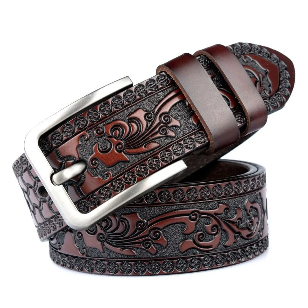Y2k Embossed Women's Faux Leather Belt Hip-Hop PU Jeans Belt Ethnic Style Pin Buckle Waistband