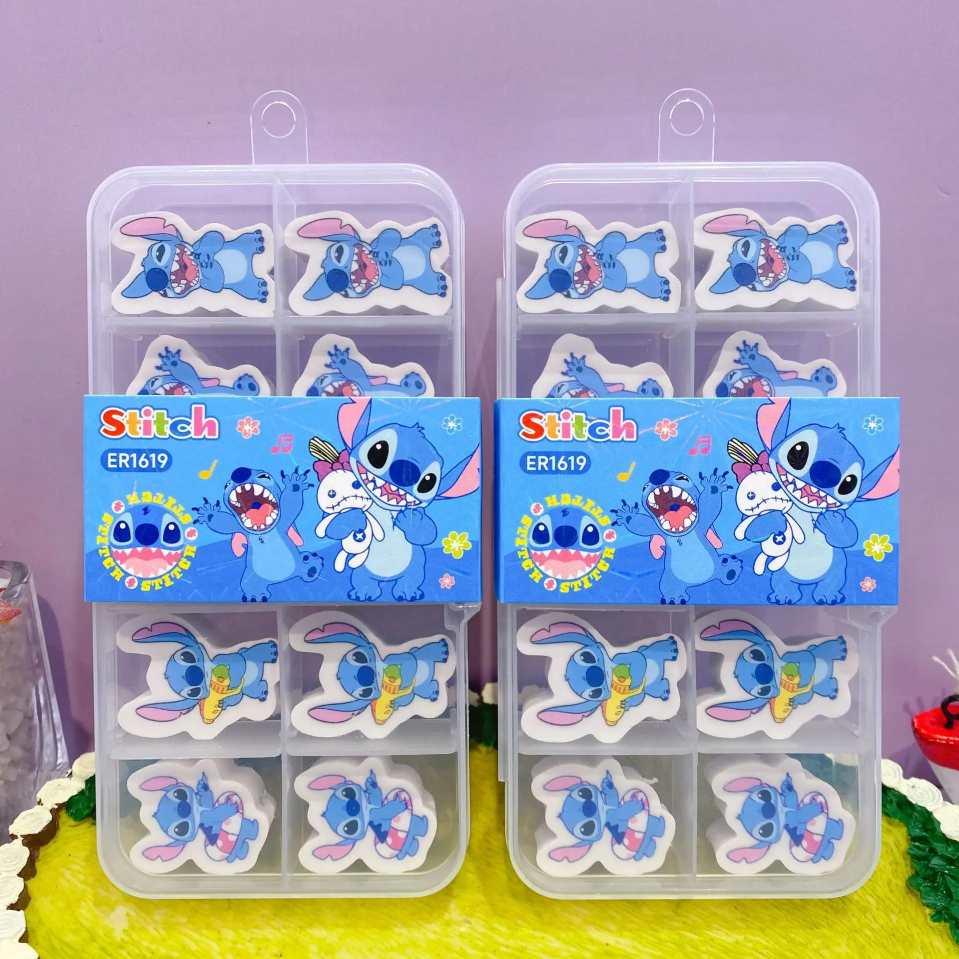 디즈니 1박스 스티치 모양 펜헤드 지우개 세트, 잘 지워짐, 학생 상, 연필 지우개 선물 상자, 작은 선물