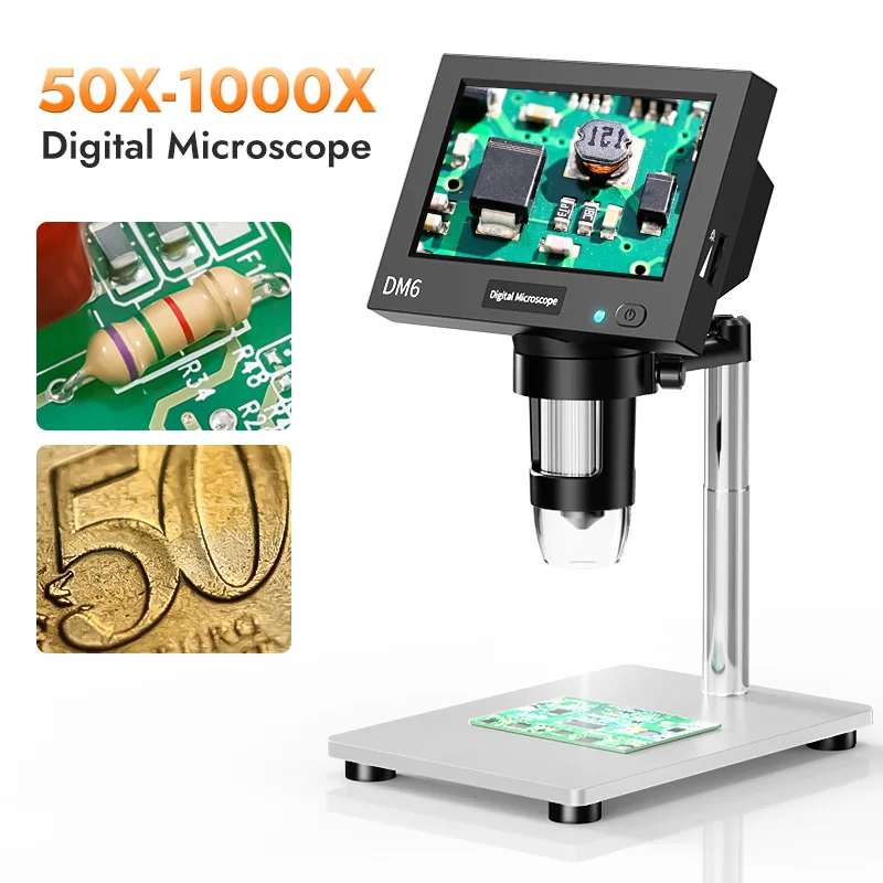 성인용 LCD 디지털 현미경, 납땜 현미경, 수리, PCB, 식물 현미경, 8LED, 1000X 비디오 현미경, 4.3 인치 