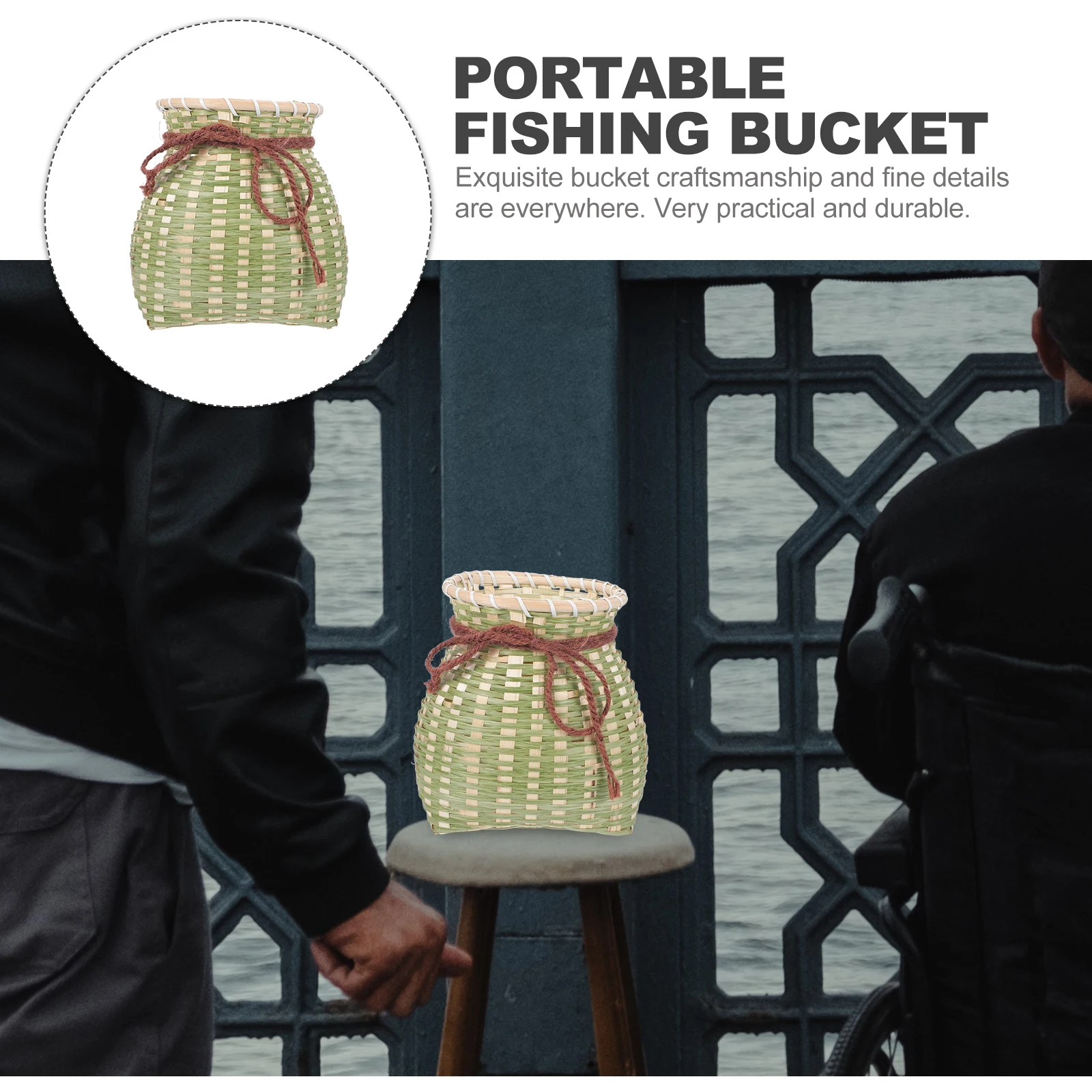 

1 Portable Bamboo Fish Basket Durable Fishing Bucket Professional Shrimp Container Outdoor Camping Picnic Reusable Storage
