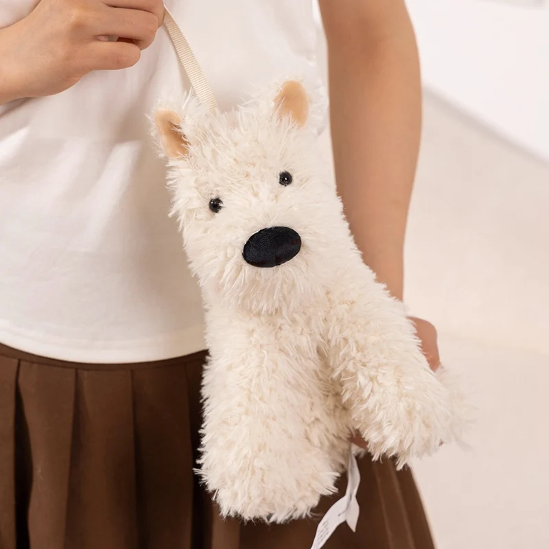 25cm/45cm Westie Dog Plush Sling Bag-Cute Puppy Shoulder Bag Soft Stuffed Animal Purse for Kid Lover Christmas Birthday Gift