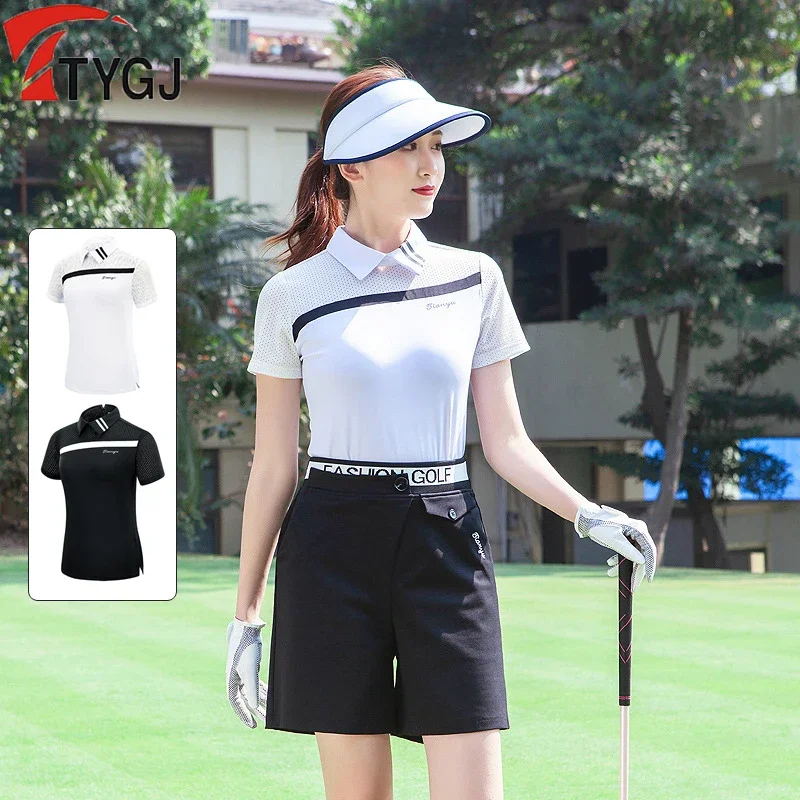 TTYGJ Ladies Breathable Mesh Golf Shirt Women Fast Dry Short Sleeve Tops Ladies Patchwork Polo Sport T-shirt Summer Apparel