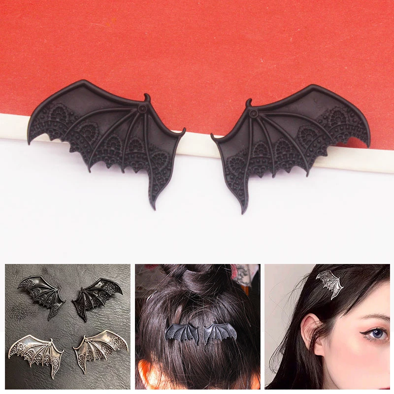 2Pcs/Set Black Bat Wings Hair Clips Women Punk Gothic Vampire Demon Wings Hairpins Y2K Halloween Girl Hair Accessories Female