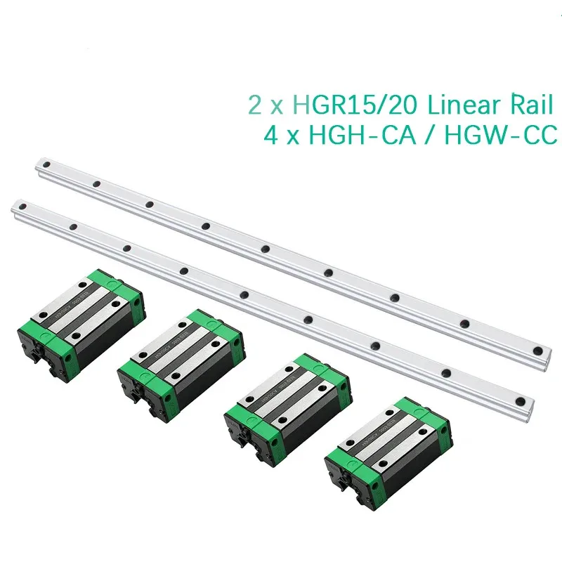 2PCS HGR15 HGR20 Square Linear Guide Rail + 4PCS HGH15CA HGH20CA/HGW15CC HGW20CC Slide Blocks Carriage for CNC Router Engraving