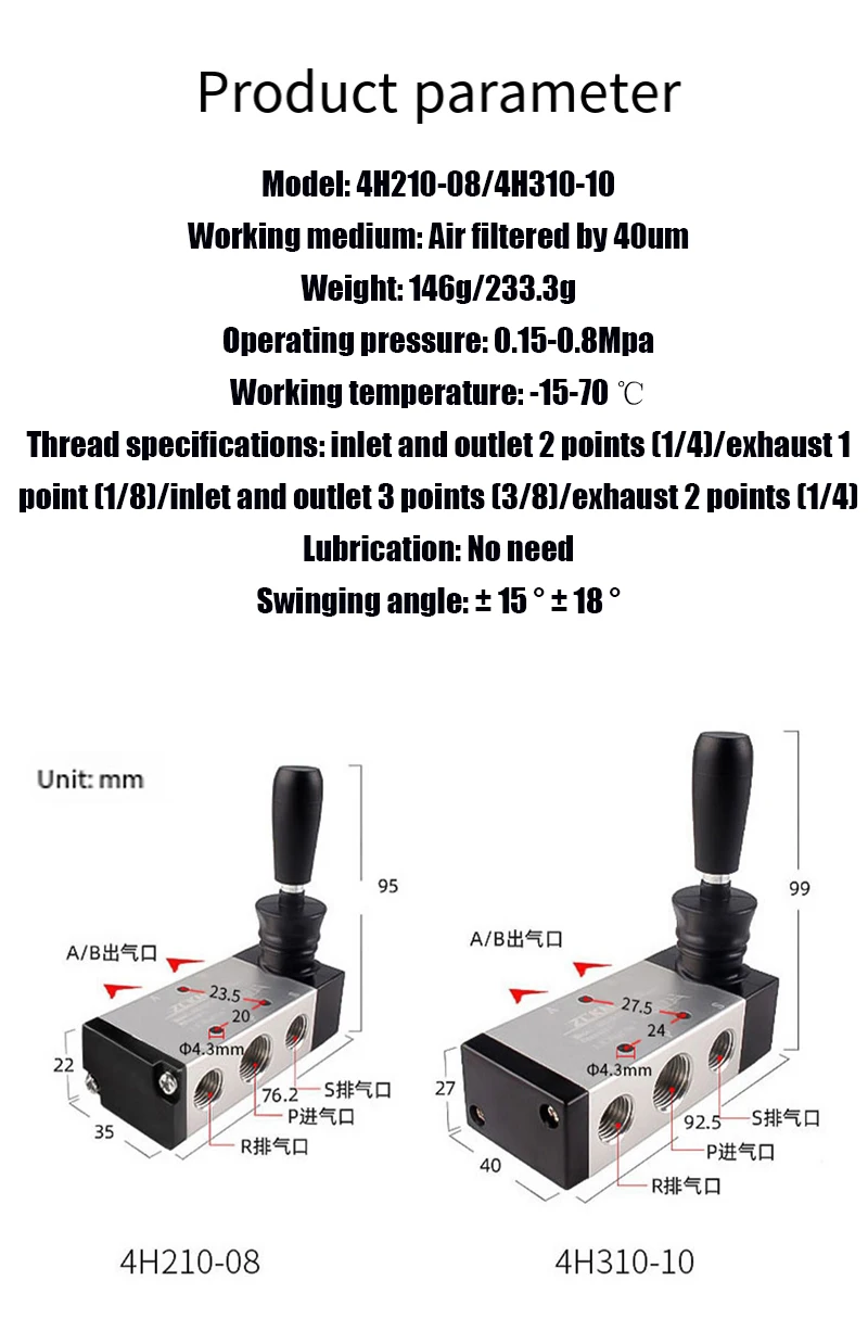 Handmatige Pneumatische Regelklep 4h210-08/310-10 Handmatige Directionele Mechanische Klep Cilinder Luchtklep Schakelklep