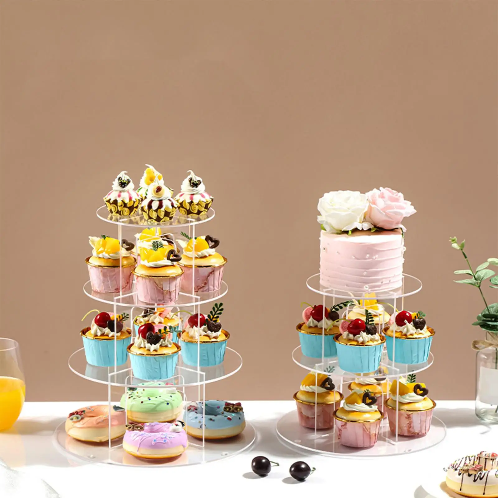 3/4/5 Tier Acrylic Cupcake Stand Dessert Tower Holder Afternoon Tea Pastry Serving Tray for Party Festive Decor Cake Supplies