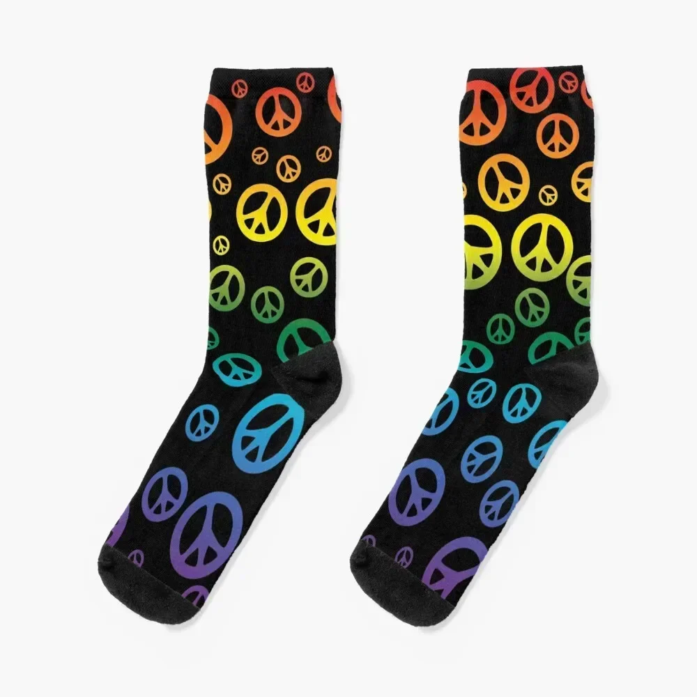 

Peace Symbol Pattern in Rainbow Colors Socks bright garter halloween Stockings compression Women's Socks Men's