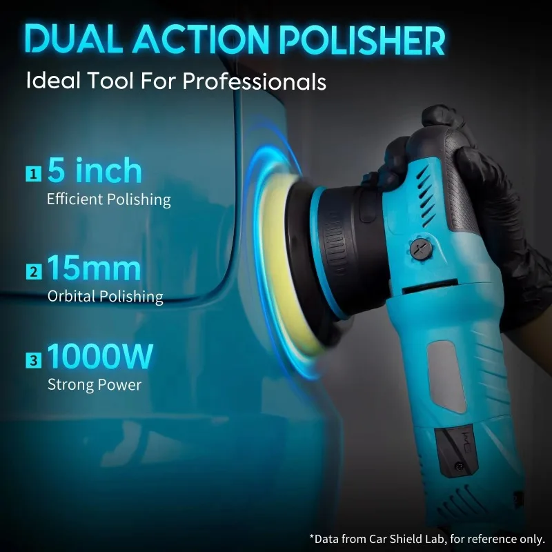 Car Shield 1000W 5 Inch 125mm DA Dual Action Polisher 15mm Random Orbit Electric Buffer Polisher Auto Car Care Detailing Tool