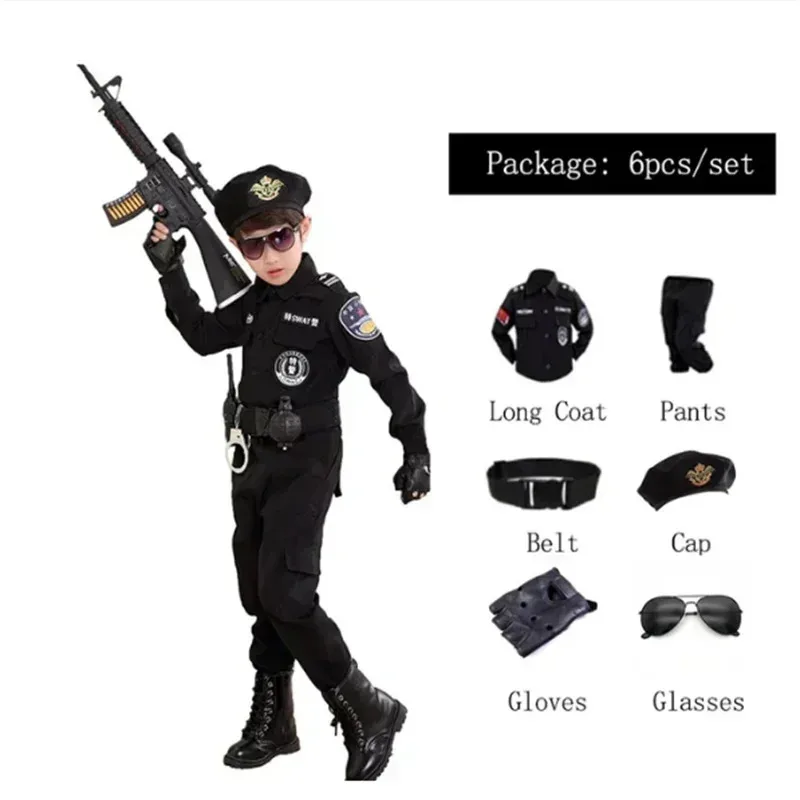 CyChildren Policeman Costumes Kids Police Uniform Boys Girls Army Policemen Cosplay Clothing Suit Halloween Party Carnival Gift