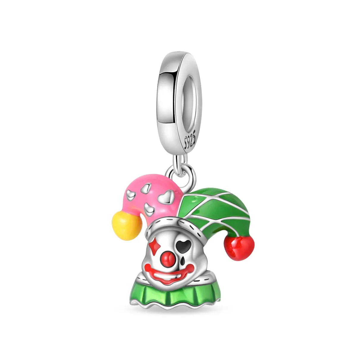 Vergoldete 925er Silber-Clown-Anhänger in Rosa und Grün, passend für 925er Charm-Armbänder, festliche, fröhliche Schmuckgeschenke für Frauen