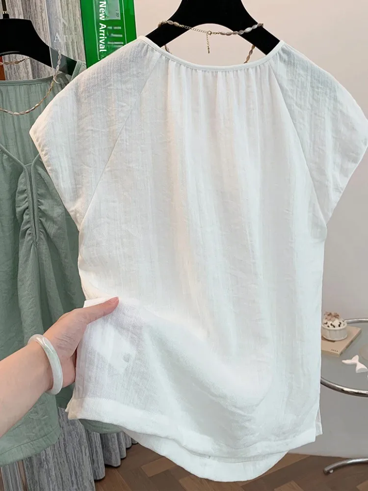 Einzigartige lässige Baumwolle Leinen ort Sve irt Frauen Sommer dünne kleine Größe schlankmachende V Ne Overhead kleine IRT Pendeln Sle...