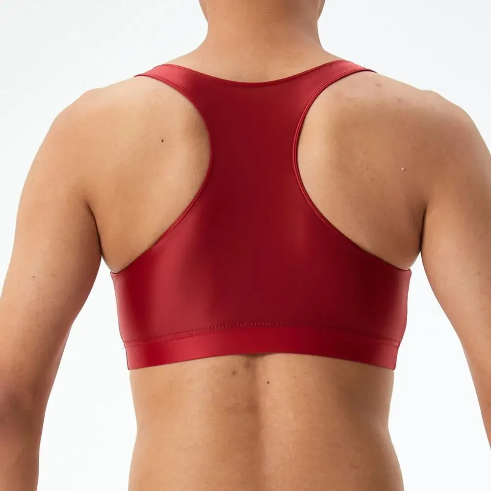 Herren Sexy Glänzende Seidige Weste O-Ausschnitt Ärmellos Racerback Tanktops Einfarbig Eng Anliegend Glatte Oberfläche Tops – Detail 13