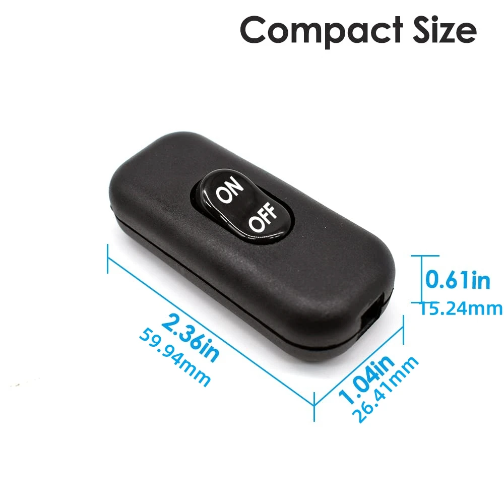 2/3pcs 6A 250V Inline Cord Switch, Button Switch On/Off Black Button Feed Cord Switch for Table Lamp Desk Light Bed Lamp