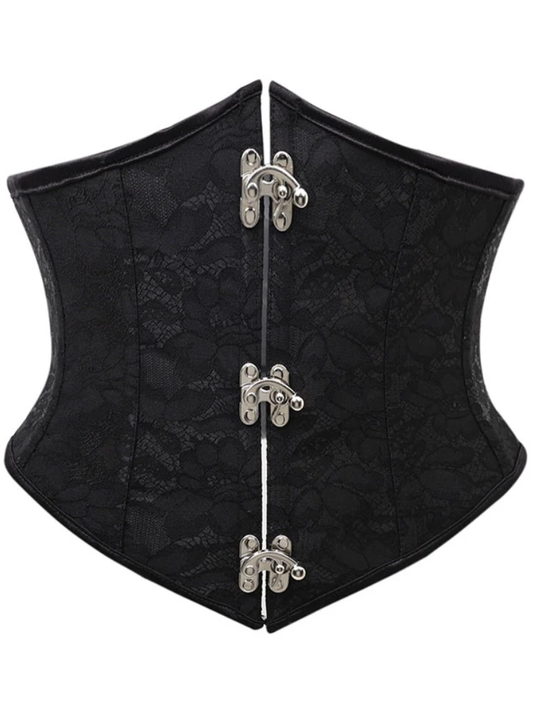 Damen Gothic Spitzen-Unterbrustkorsett, Taillenformer mit Vorderverschluss, Rücken-Schnürung, verstärkt, Vintage, Halloween-Party, Clubwear – Detail 2